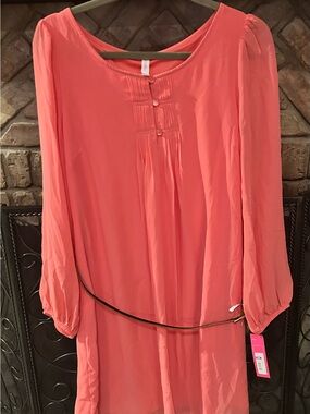 Xhilaration Coral Long-Sleeve Shift Dress